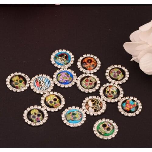 King Dragon Rhinestone Skull Embellishment Halloween Decoration Flat back For Craft 20MM 10pcs/lot Silver Color KD255
