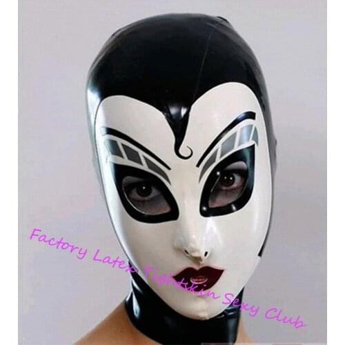 Latex Cosplay Mask Open Eyes Mouth Nose with Trims Mask Fetish Rubber Hood Customized Halloween Costumes for Women