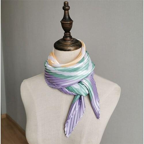 HOT SELLING Miyake pleated Water wave twill hypotenuse Diamond scarf striped print scarf IN STOCK