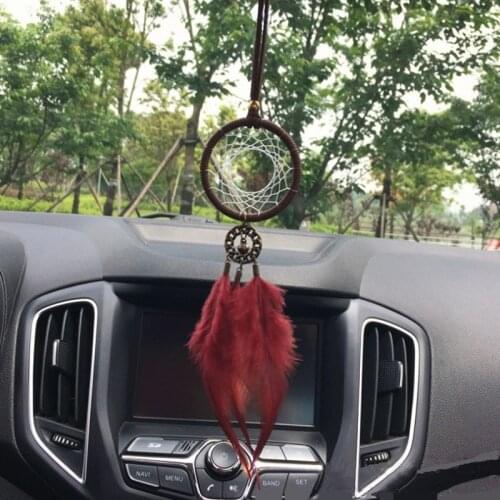 Dream Catcher Car Pendant Red Feather Wind Chimes Decorative Hanging Decorations
