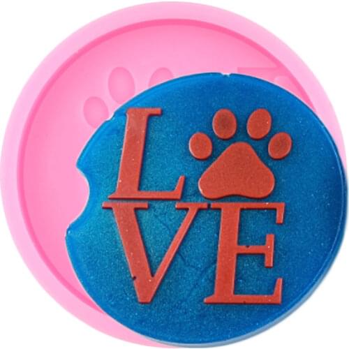 Love Bear Paws Coaster Silicone Epoxy Resin Molds DIY Keychains Round Geode Coaster Agate Mould Chocolate Candy Fondant Moulds