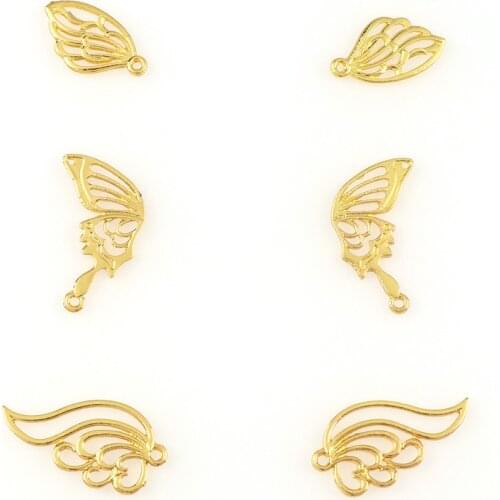2PC Mix Feather Wing Metal Jewelry Setting Charm Hollow Gold Blank Pendant Tray Bezel Charms Accessories DIY Handmade Craft