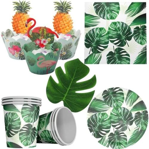 Monstera Disposable Tableware Party Party Supplies Tableware Set Birthday Decoration Balloon Anniversary Gold Leaf Baby Shower