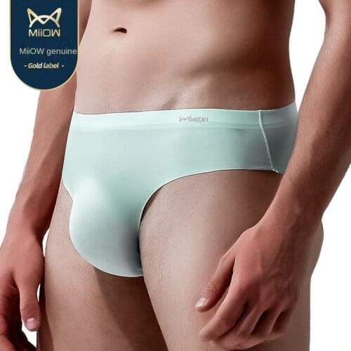 Miow Mens Triangle Underpants Ice Thin Breathable Traceless One Piece Triangle Underpants Youth Sexy Shorts