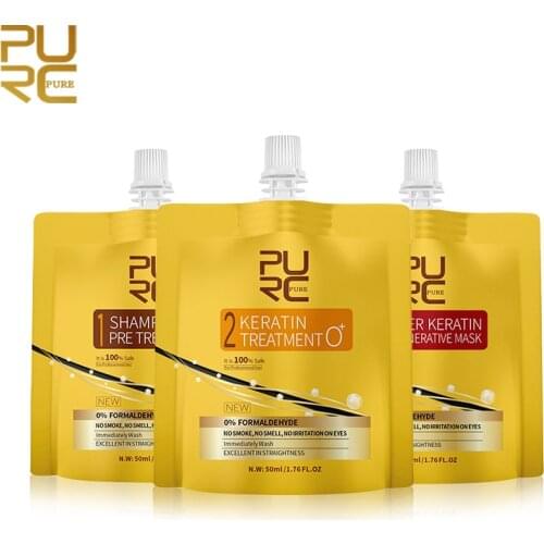PURC 3Pcs/set Keratin Treatment Set Zero Formaldehyde No Irritation No Smoke Repair and Straighten Damage Hair