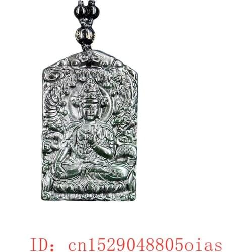 Jade Guanyin Pendant Necklace Fashion Jewellery Black Green Natural Chinese Carved Amulet Gifts Buddha Charm