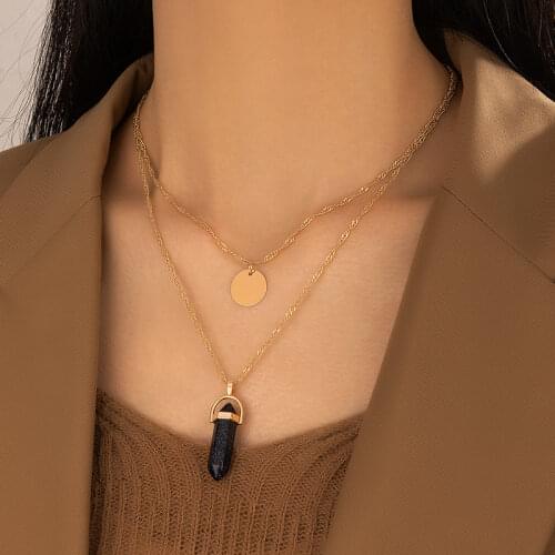 Tocona Bohemian Black Stone Pendant Necklace Elegant Silver Color Wafer Multi-layer Chian Party Jewelry Accessories Collar 16988