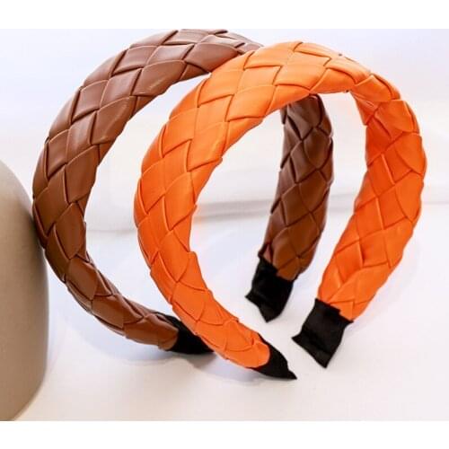 Popular Women PU Leather Braided Headband Solid Color Hairband for Lady Girls Shopping Party Headwear Hair Accessories