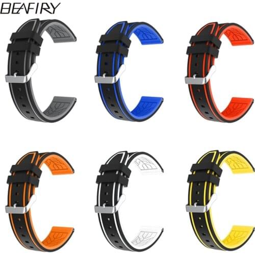 BEAFIRY Soft Silicone Rubber Watch Band Strap 20mm 22mm 24mm Waterproof Watchband black grey orange blue red yellow white sport