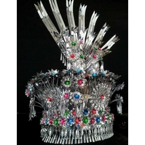 Miao hats Colourful silver headgear hat traditional Chinese headgear cosplay party headdress