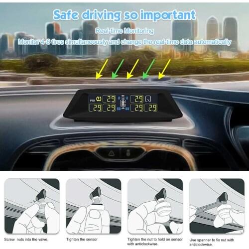 6-wheel Truck Large Truck Solar Tire Pressure Monitoring System TPMS 6PCS External Sensor Truck Tire Pressure T690-WF6 Car Tool