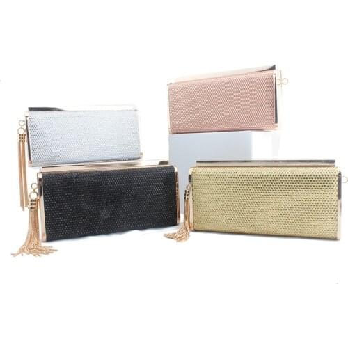 Bag For Women Long Square Rhinestone Evening Bags With Tassels Women Wedding Bags Party Handbags Crystal Clutch Bags Chain Bags