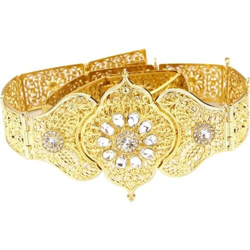 Sunspicems 2020 Flower Belt Breastplate for Women Metal Gold Plated Caucasus Morocco Wedding Jewelry Belly Chain Bridal Gift