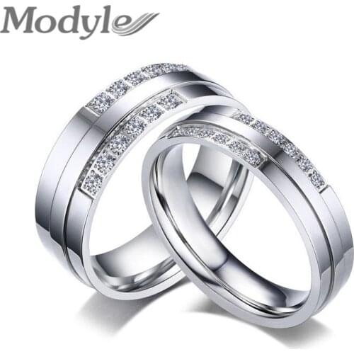 Modyle 2021 Wedding Rings for Women Men Anillos Silver-Color Cubic Zircon Promise Finger Jewelry