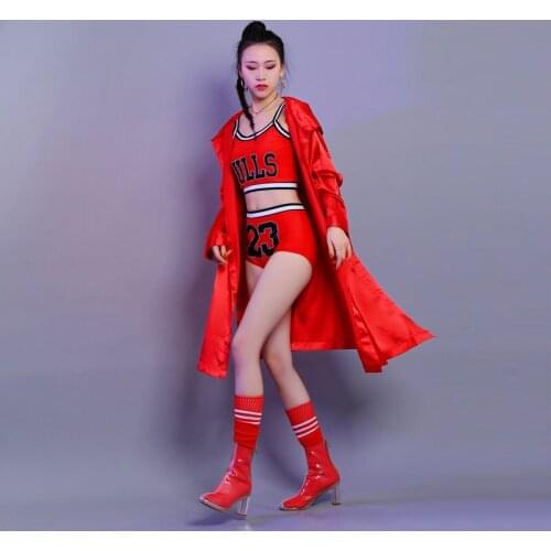 Hip Hop Dance Costumes Women Jacket Reflective Mid-Length Coat Streetwear Women Pole Dancing Clothing Ballroom Clothes DT3115