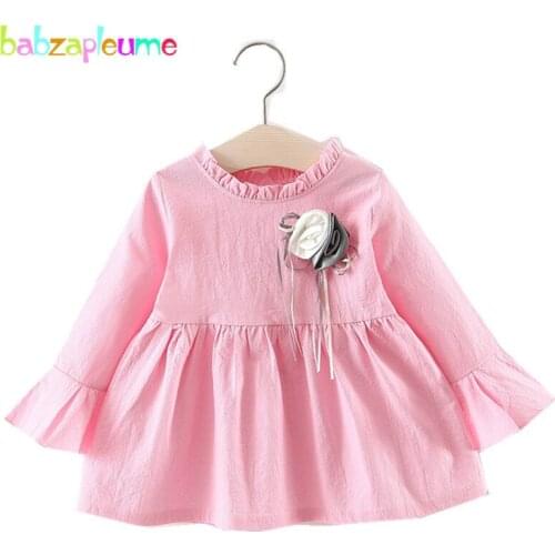 Spring Fall Newborn Baby Girl Clothes Korean Fashion Long Sleeve Flower Pink Yellow Dress Cotton Princess Toddler Dresses 2010-1