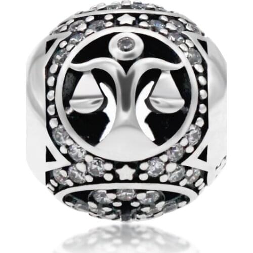 Vintage 925 Sterling Silver Aquarius Star Sign Zodiac Beads Charms fit Pandora Bracelets Bangle DIY Twelve Constellations