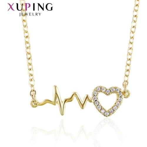 Xuping Elegant Necklace Light Yellow Gold Color Plated Heart Pattern With Synthetic CZ Jewelry for Women Gift 44526