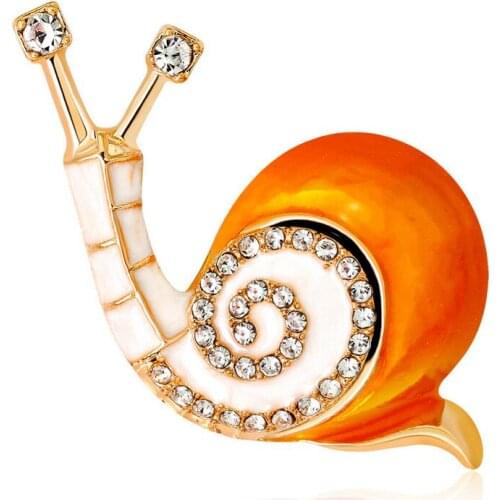 HC Lovely Orange Enamel Snail Brooches Women Cute Insect Brooch Pin Corsage Costume Gold Color Gift Girl Kids Brooches Jewelry F