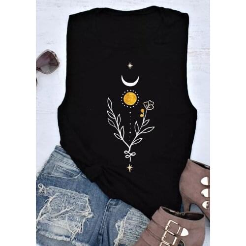 Flower Sun Moon Tank top Natural inspiration Sleeveless T-shirt Women fashion casual Gothic Style vintage Top drop shipping