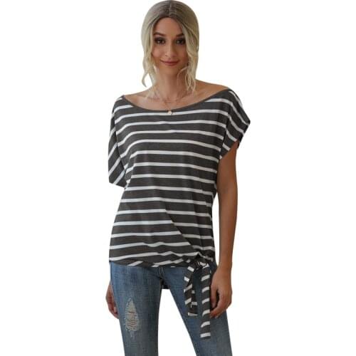 New Summer Women Tops O-Neck Short Sleeve Loose Women T-Shirt Fashio Striped Casual Regular Sleeve Black Cotton Tees Pullover
