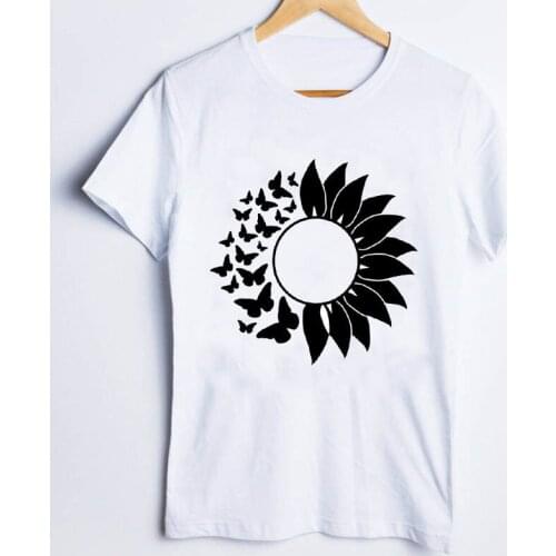 Tees for Women Print Butterfly Sunflower 90s Floral Printing Short Sleeve Ladies Clothes Lady Tops Clothing Female T T-Shirt