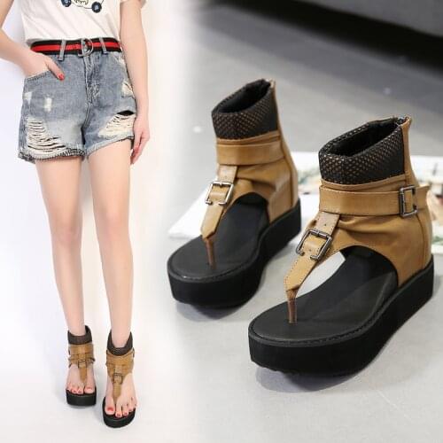 Large Size 35-40 Rome Fashion Casual Open Toe Zipper Wedge Mid-Heel Elegant Ladies Sandals Summer Hot Sale