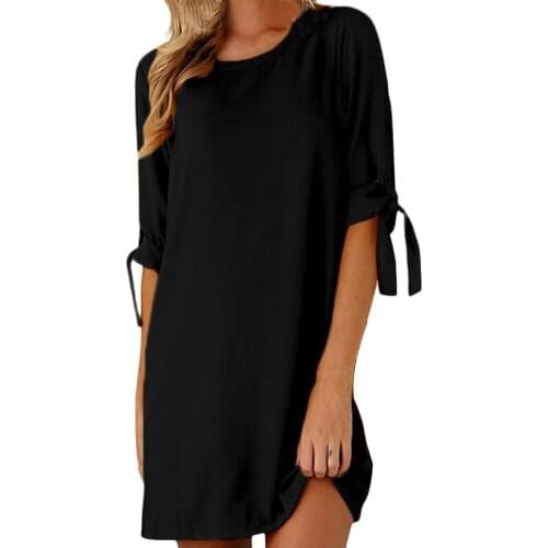 Women Summer Dress Fashion Casual Black Dress O-neck Half Sleeve Bandage Solid Loose Dresses For Women Платья Летние Лёгкие