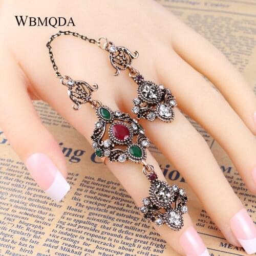 Vintage Boho Adjustable Chain Midi Rings For Women Ethnic Antique Gold Crystal Flower Ring Indian Jewelry Wedding Accessories