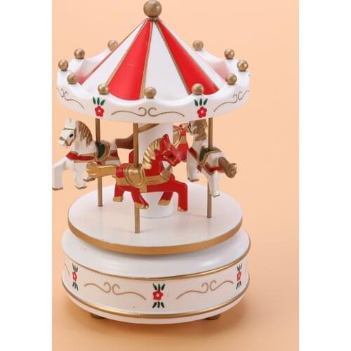 Wooden Carousel Box Wooden Decorative Desktop Musical Box Gifts for Christmas Birthday Valentines Day (Red)