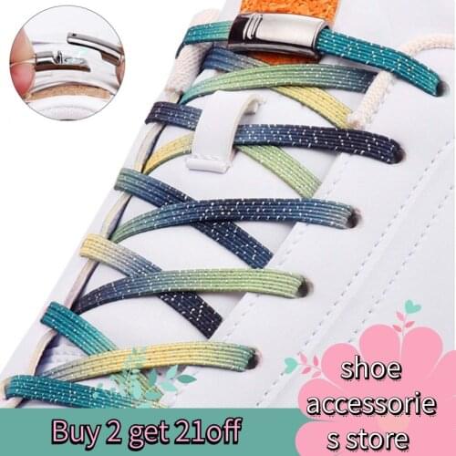 1 Pair Metal Magnetic Buckle Flat Shoelaces Elastic No Tie Shoe laces For Kids Adult Unisex Sneakers Shoelace Quick Lazy Laces