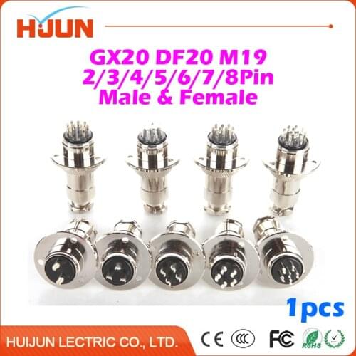 1pcs GX20 DF20 2/3/4/5/6/7/8 Pin M1919mm Male & Female Wire Cable Panel Connector Aviation Plug Circular Disk Socket Plug