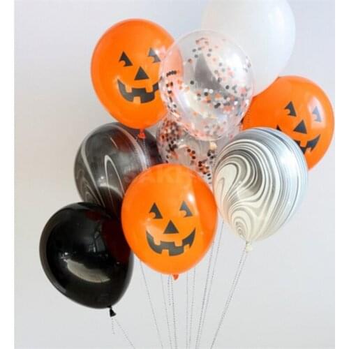 10pcs Black Halloween Party Balloon Decoration Fun Orange Printed Ghost Jack-o-Lantern Latex Balloons Trick or Treat