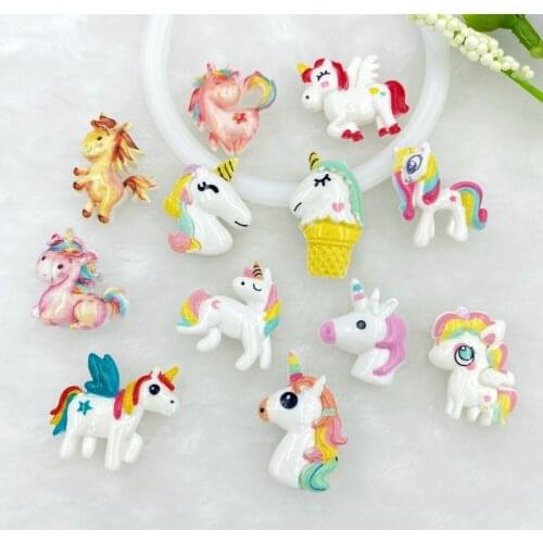 10Pcs Resin Mini Mixed Unicorn Flatback Cabochon Scrapbook Kawaii DIY Embellishments Accessories C78