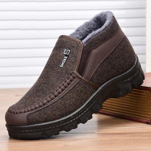 2020 Outdoor Plush Walking Velvet Shoes Men Non-slip Comfortable Cotton Footwear Father Warm Slip on Loafers Zapatos De Hombre