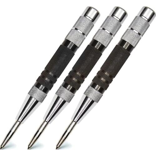 3 Pc Set of 6 Inch Heavy Duty Automatic Center Punch Set for Wood, Metal, Plastic, Glass, and Marble