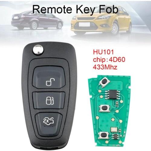 433Mhz 3 Buttons key shell Flip Keyless Entry Fob with 4D60 Chip and HU101 Blade for Ford Mondeo Focus Fiesta Titanium 2011 2012