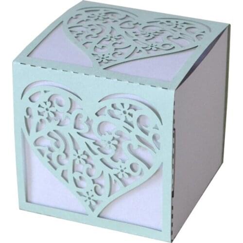 50pcs light blue and white favour boxes elegant laser cut big heart wedding gift box