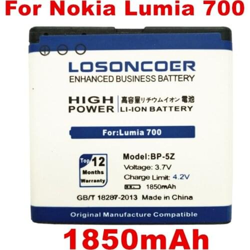 LOSONCOER 1850mAh BP-5Z Battery For Nokia Lumia 700 Zeta N700 Lumia700 Lithium Polymer Battery