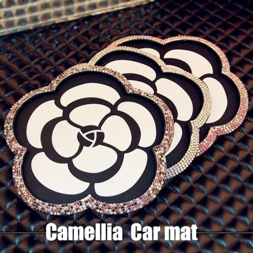 Car styling Crystal Camellia Diamonds antiskid pad car meter mat mobile phone pad car sun mat Non-slip Ornament Gifts to Goddess