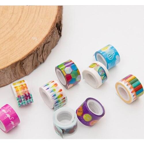 10Pcs Mini Paper Washi Tapes DIY Decorative Masking Tape Adhesive Sticker Cartoon Diary Lace Tape Scrapbook Decor 1.5cmX2M