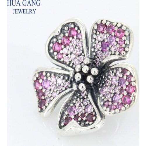 High Quality 925 Sterling Silver 1: 1 Beaded Long Peach Flower Series Charm Suitable for Pandor Bracelet DIY Jewelry Making