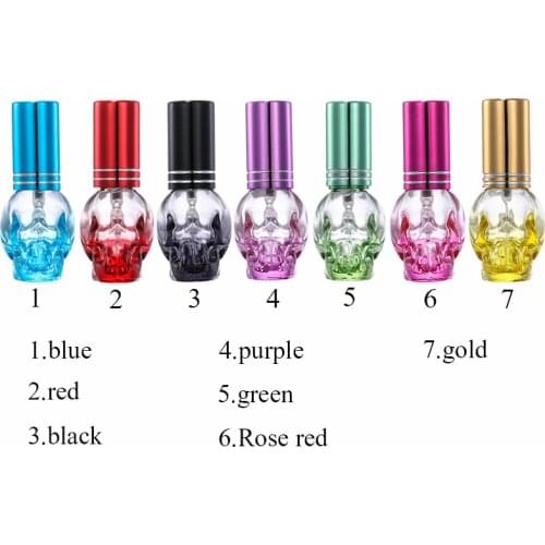 Nbyaic 1pcs perfume bottle 8ml color skull spray bottle glass sub-pack perfume bottle travel portable press spray empty bottle