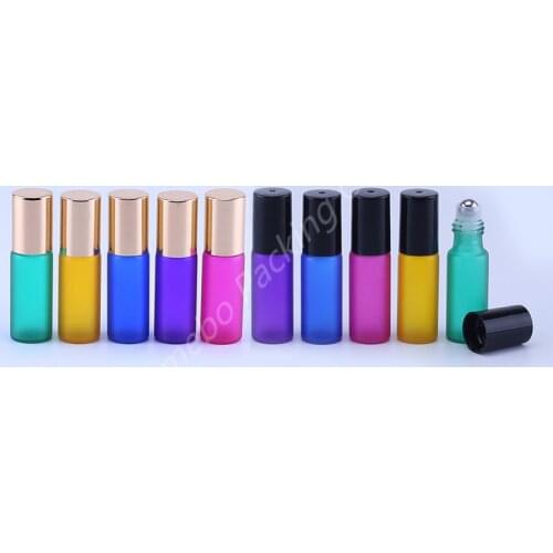 500PCS 5ML Frosted Glass Roll on Bottles Aromatherapy Roller Bottles for Essential Oils Colors Parfum Containers Travel Bottles