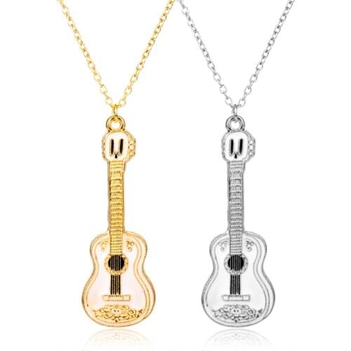 MQCHUN Guitar Necklace For Men Women Kid Music Lover Gift Silver Gold Color Cocoes Necklace Pendant Chain Hip Hop Rock Jewelry-3