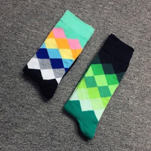 Cotton gingham tube socks for men and women Gradient color cotton lovers socks