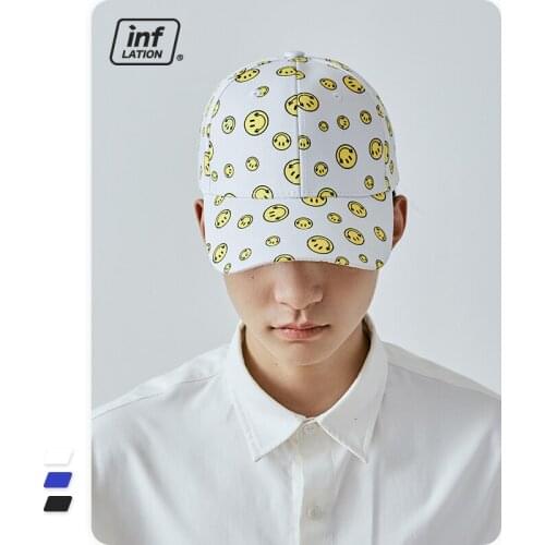INFLATION High Street Smile Printed Baseball Cap Mens Streetwear One Size Snapback Adjustable Baseball Cap Woman 302CI2020