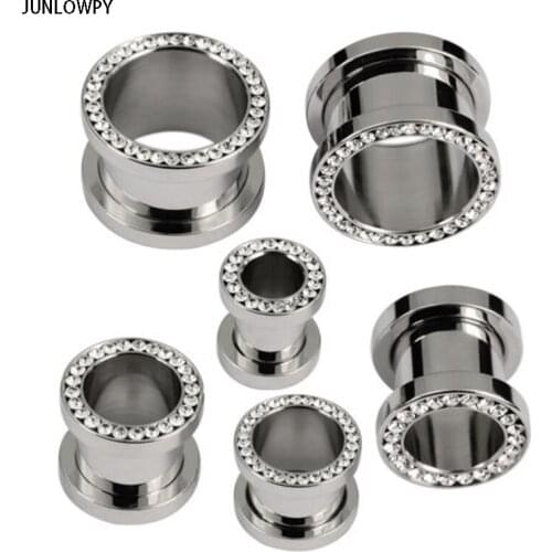 JUNLOWPY Crystal Fit Flesh Tunnel Stainless Steel Screw Ear Piercing Plugs Gauge Body Jewelry Ear Lobe Stretcher Expander 64pcs
