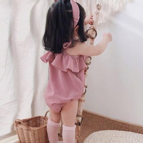 2Pcs Baby Girl Clothes Headband Set Summer Striped Pink Princess Newborn Girls Bodysuit Soft CottonKids Infant Romper Jumpsuit