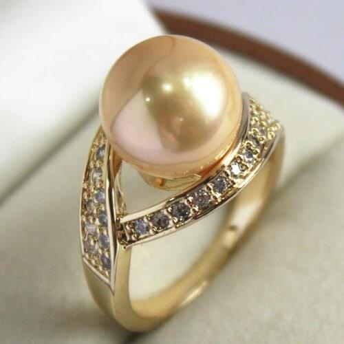 Beautiful ladys 18KGP with crystal decorated &12mm yellow shell pearl ring(#7 8 9 10)